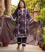 purple cotton straight kurta dupatta set (plus size)