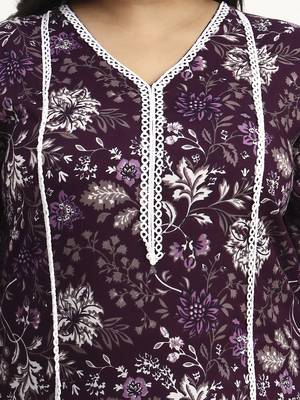 purple cotton straight kurta dupatta set (plus size) 4