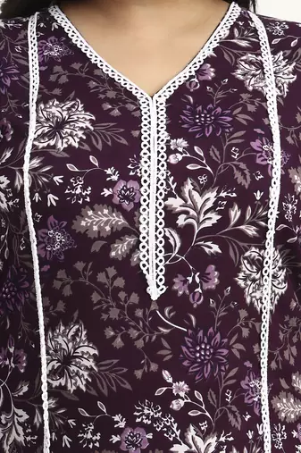 purple cotton straight kurta dupatta set (plus size)