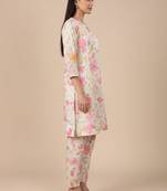 Off White Floral Printed Panelled Pure Cotton Straight Kurta With Trouser