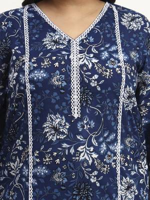 blue cotton straight kurta dupatta set (plus size) 4