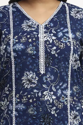 blue cotton straight kurta dupatta set (plus size)