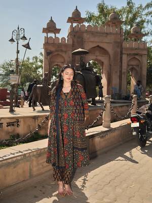 Yufta navy blue anarkli one pocket kurta trouser dupatta set 1