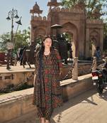 Yufta navy blue anarkli one pocket kurta trouser dupatta set