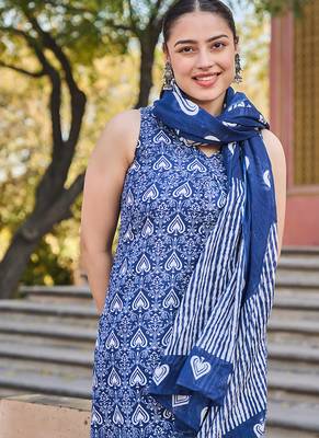 navy blue ethnic motifs a-line one pocket kurta trouser dupatta set 5