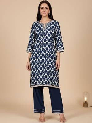 Women Ethnic Motifs Printed Sequined Details Kurta with Trousers 1