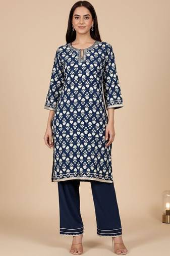 Women Ethnic Motifs Printed Sequined Details Kurta with Trousers
