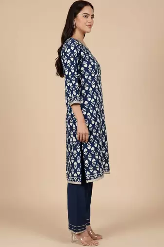 Women Ethnic Motifs Printed Sequined Details Kurta with Trousers