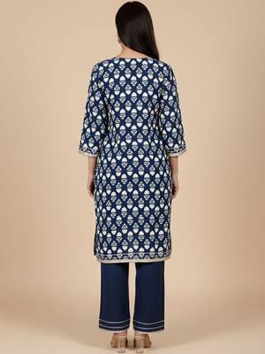 Women Ethnic Motifs Printed Sequined Details Kurta with Trousers 3