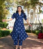 navy blue a-line one pocket kurta trouser set