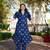 navy blue a-line one pocket kurta trouser set
