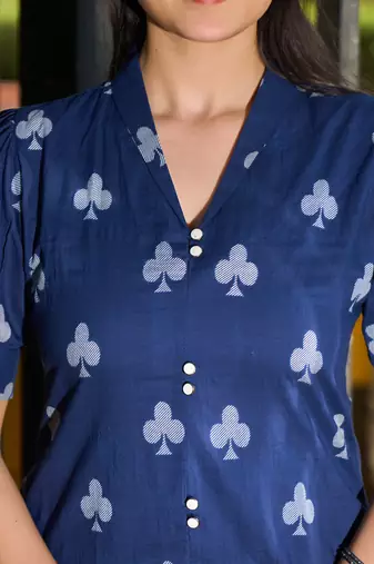 navy blue a-line one pocket kurta trouser set