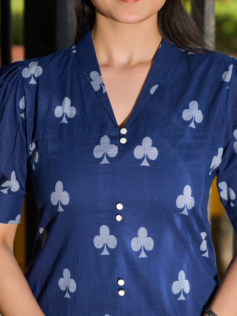 navy blue a-line one pocket kurta trouser set