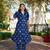 navy blue a-line one pocket kurta trouser set
