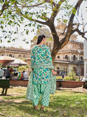 Yufta sea green floral sequins work a-line kurta salwar dupatta set 3