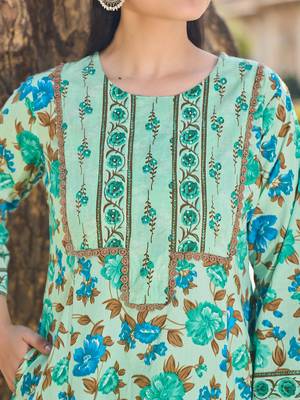 Yufta sea green floral sequins work a-line kurta salwar dupatta set 4