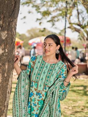 Yufta sea green floral sequins work a-line kurta salwar dupatta set 5