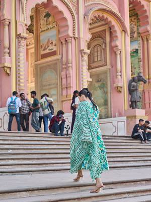 sea green anarkali pintuck detailing kurta trouser dupatta set 3