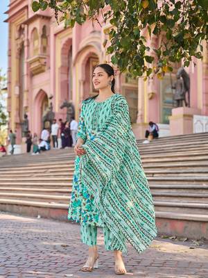 sea green anarkali pintuck detailing kurta trouser dupatta set 5