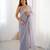 Lilac net embellished saree with unstitched blouse piece.