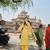 yellow floral straight thared work kurta trouser dupatta set