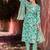 sea green floral sequins work straight kurta trouser dupatta set