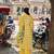 yellow floral straight thared work kurta trouser dupatta set