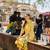 yellow floral straight thared work kurta trouser dupatta set