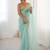 Mint net embellished saree with unstitched blouse piece.