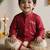 Boys cotton silk kurta dhoti set - red onam traditional ethnic wear with zardozi & zari embroidery
