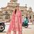 pink kantha work a-line kurta trouser dupatta set
