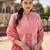 pink kantha work a-line kurta trouser dupatta set