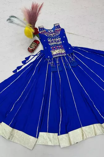 Blue Color lampi bordar & ribbon work Cotton Navratri Lahenga Choli