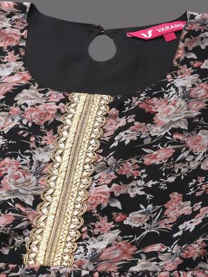 Floral Printed Pleated Gotta Patti Kurta with Sharara & Dupatta 2