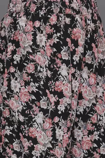 Floral Printed Pleated Gotta Patti Kurta with Sharara & Dupatta