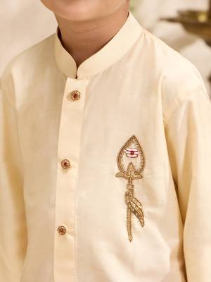 Boys gold cotton silk zardozi embroidery kurta dhoti set 2