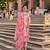 pink zig zag floral print a-line design kurta trouser dupatta set