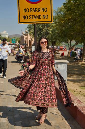 black cotton kalidaar style kurta pant dupatta set