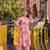 pink zig zag floral print a-line design kurta trouser dupatta set