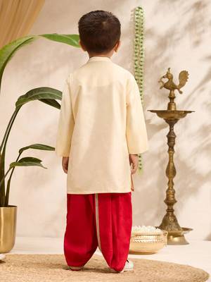 Boys gold cotton silk zardozi embroidery kurta dhoti set 5