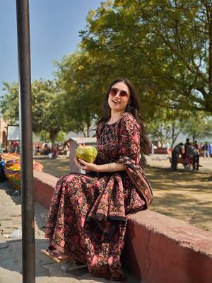 black cotton kalidaar style kurta pant dupatta set 2