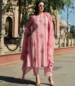 pink zig zag floral print a-line design this kurta trouser dupatta set