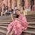 pink zig zag floral print a-line design kurta trouser dupatta set