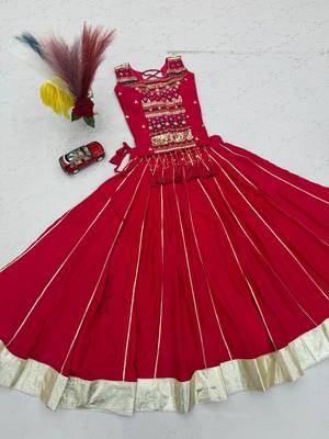 Red lampi bordar & ribbon work Cotton Navratri Lahenga Choli 5