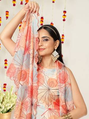 Floral Printed Halter Neck Anarkali Kurta & Trousers With Dupatta 2