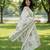 sea green floral print a-line kurta trouser dupatta set