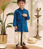 Boys blue cotton silk kurta dhoti set