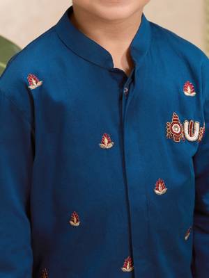 Boys blue cotton silk kurta dhoti set 2