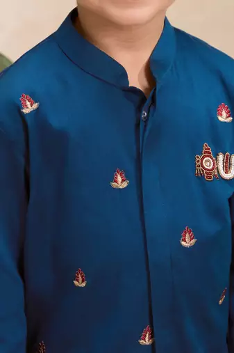 Boys blue cotton silk kurta dhoti set