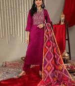 Ethnic Motifs Woven Design Regular Zari Work Kurta With Trousers & Dupatta